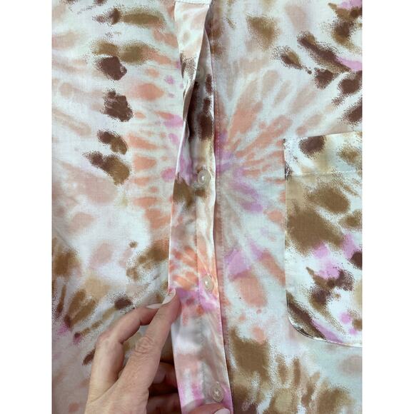 Lands End Cotton A-Line Long Sleeve Button Up Tunic Top Pockets Sz XL 18 Tie Dye - Picture 6 of 10